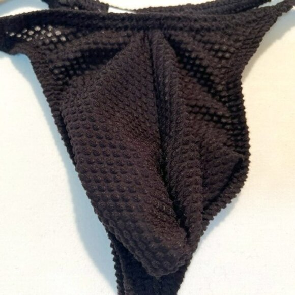 Men's Waffled See-Through "T-Back" Thong - Black - Pouch - Picture 2 of 9